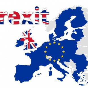 carte de l'Europe avec le terme Brexit aux couleurs du drapeau britannique