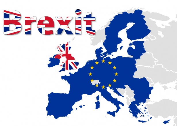 carte de l'Europe avec le terme Brexit aux couleurs du drapeau britannique