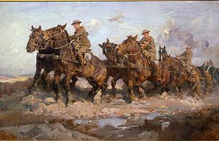 Tableau de 1917 représentant des chevaux de guerre