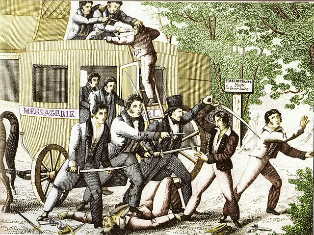 attaque du courrier de Lyon en 1796, gravure populaire