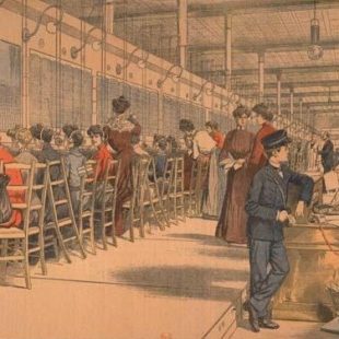 Bureau téléphonique parisien en 1900, gravure du Petit Journal
