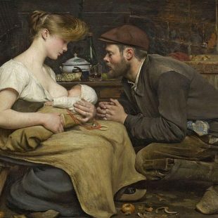 Tableau de Jean-Eugène Buland, 1903 représentant un couple tenant un bébé