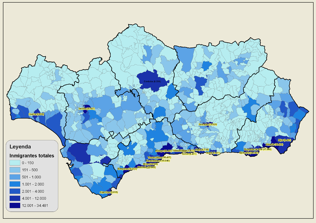 carte des migrants de la province d'Almeria en 2007