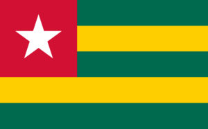 Drapeau du Togo. Bandes vertes et jaunes. étoile blanche sur carré rouge.