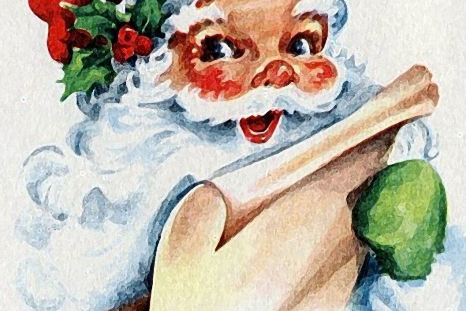 Figure du Père Noël tenant un long papier, certainement la liste de cadeaux des enfants