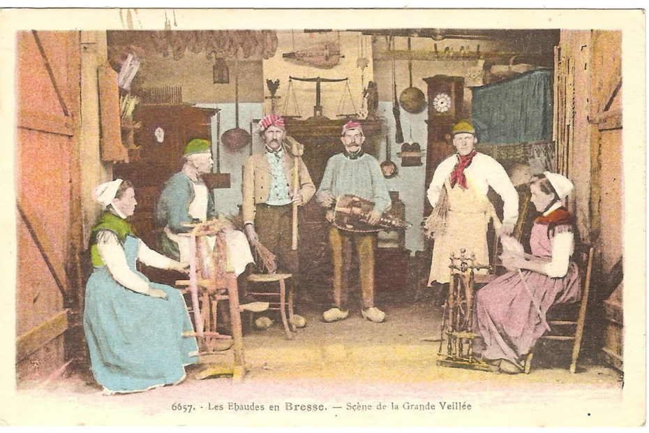 Carte postale ancienne : Les ébaudes en Bresse : la grande veillée - Carte de 1924, déposée par : mahelblonde