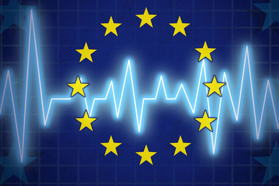 Drapeau de l'union européenne sur une imagerie électrocardiogramme