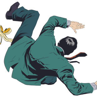 Dessin d'une personne qui glisse sur une peau de banane
