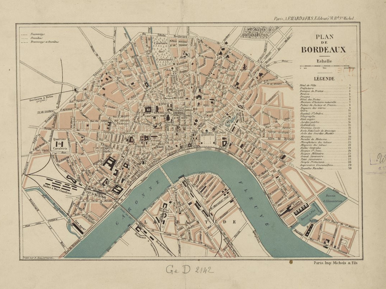 Plan de bordeaux de 1894 indiquant les estey de la Devèze et du Peugue