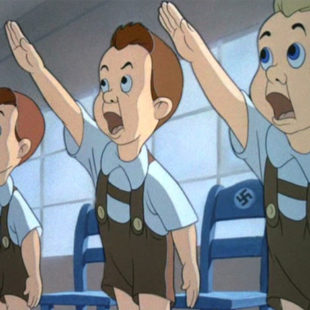 Personnages de dessin animés exécutant le salut nazi dans un dessin animé de propagande
