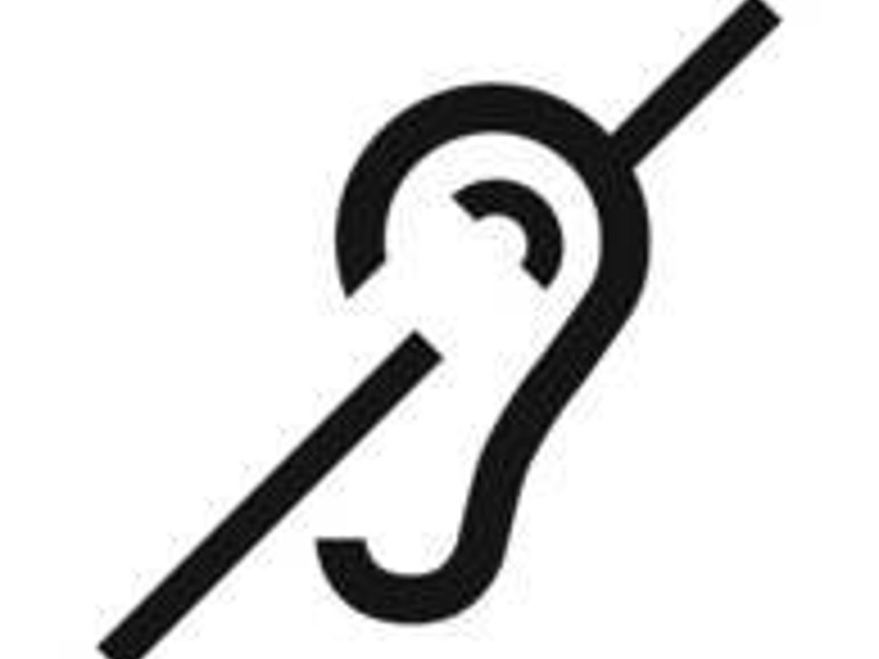 pictogramme officiel pour représenter le handicap auditif : oreille traversée par une barre oblique