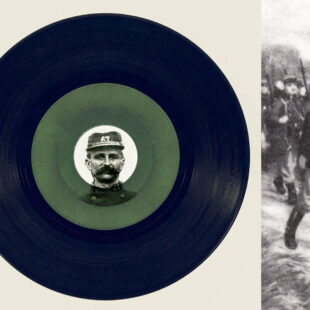 Disque vinyl, photographie de Emile Henri Pied et dessinbataillon de la première guerre mondiale